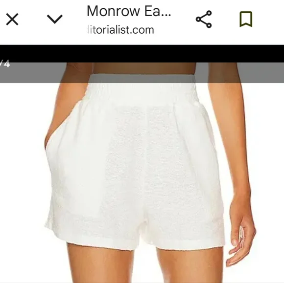 Monrow Easy Shorts Women's High Waist Pull On Cream Ivory Shorts - Picture 1 of 7